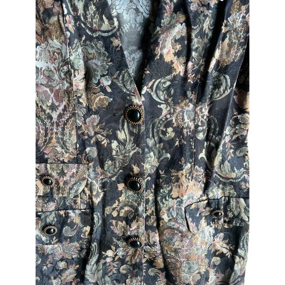 Vintage 80s Women's Gothic Colorful Jacquard Floral Black Blazer/ Dress Size M - Picture 8 of 8